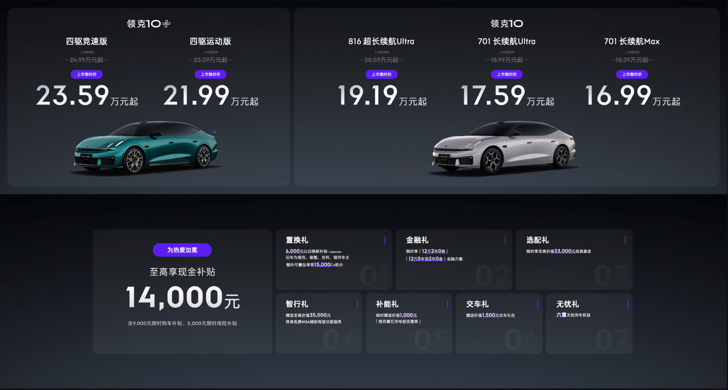 号称“弯道之王”：领克 10/10+ 正式上市，限时价 16.99 万-23.59 万元