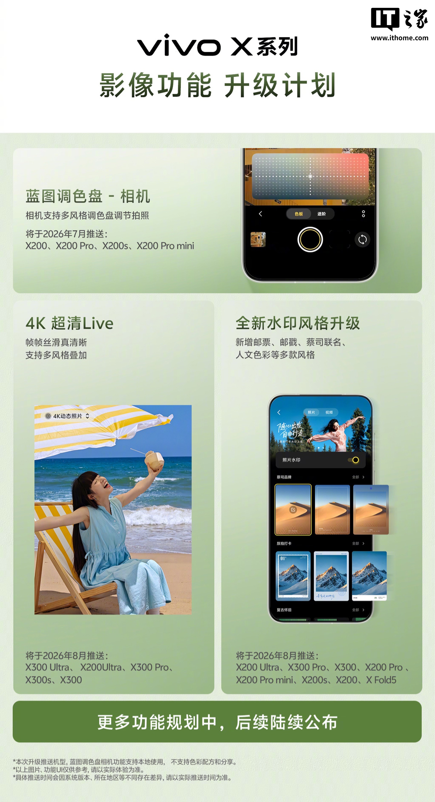 vivo X 系列手机影像功能升级计划公布：将陆续推送蓝图调色盘、4K 超清 Live 等
